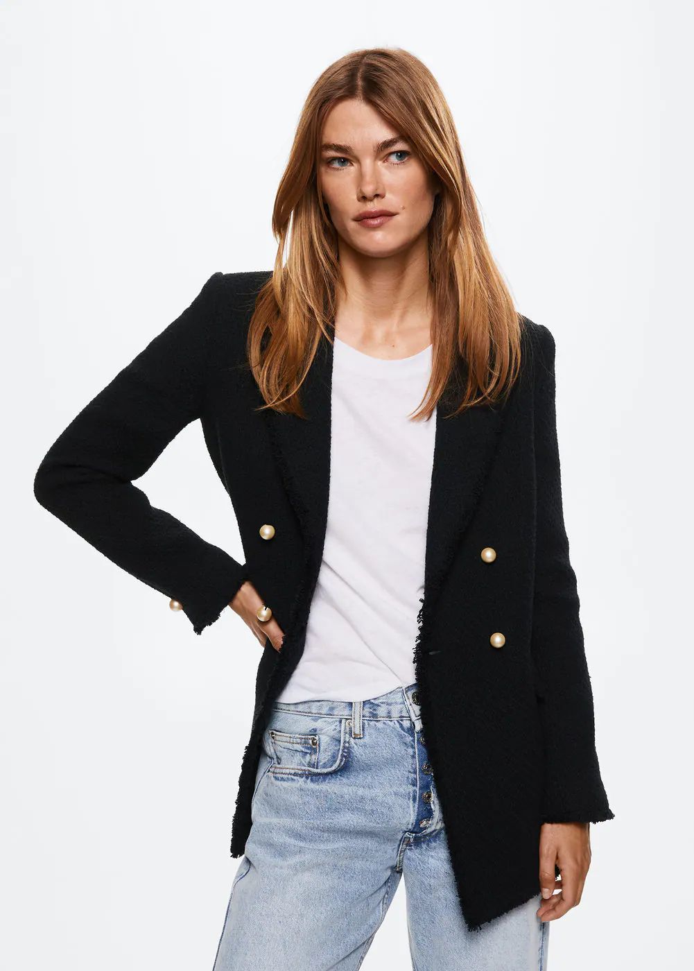 Buttons tweed blazer | MANGO (US)