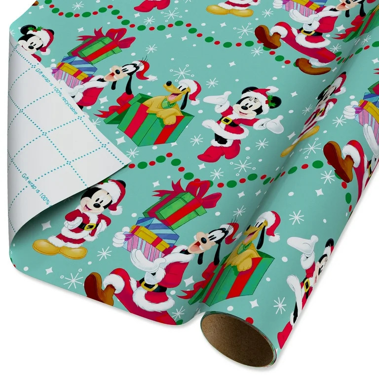 Plus Mark 30 in. Disney's Mickey Minnie Goofy and Pluto Blue Christmas Wrapping Paper with Cutlin... | Walmart (US)