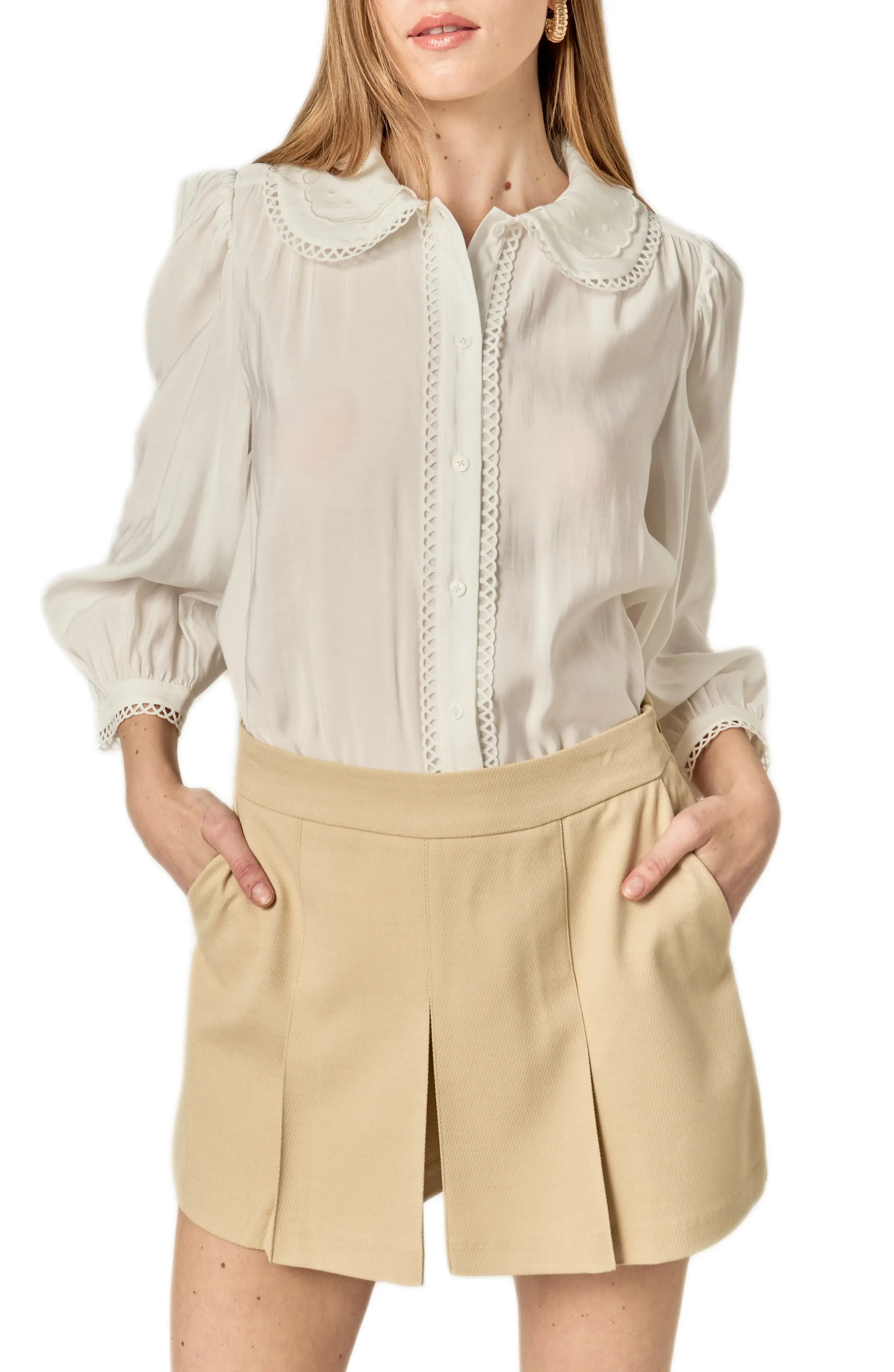 Scallop Detail Button-Up Shirt (Women) | Nordstrom | Nordstrom