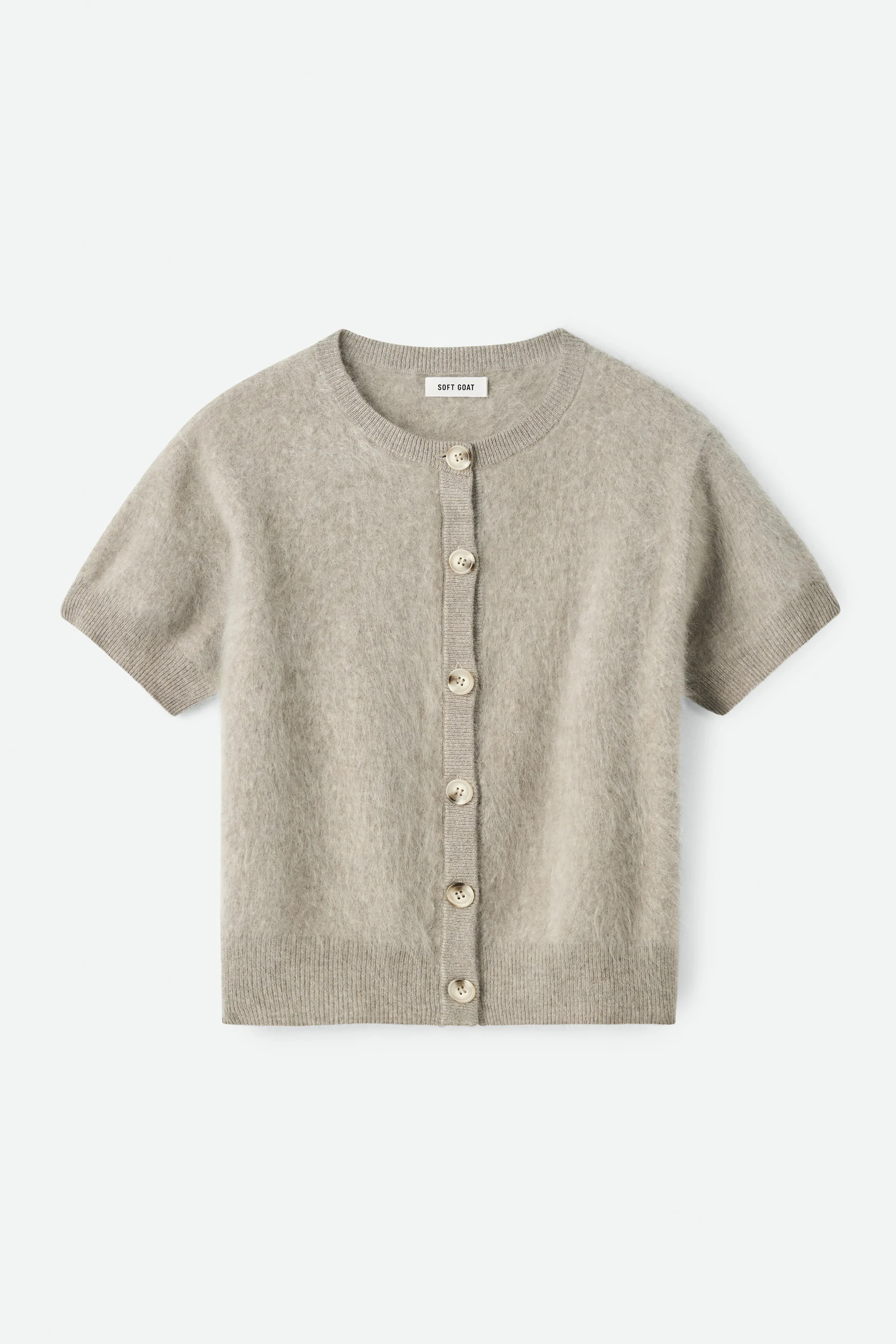 Brushed short sleeve cardigan - Strickjacken - Greige | Soft Goat | Soft Goat