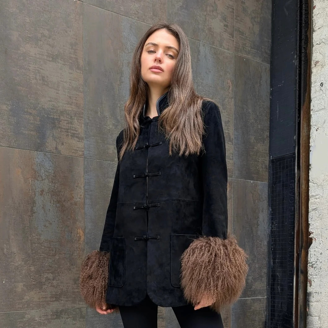 Sylvie Suede Mandarin Jacket | Susanna Chow