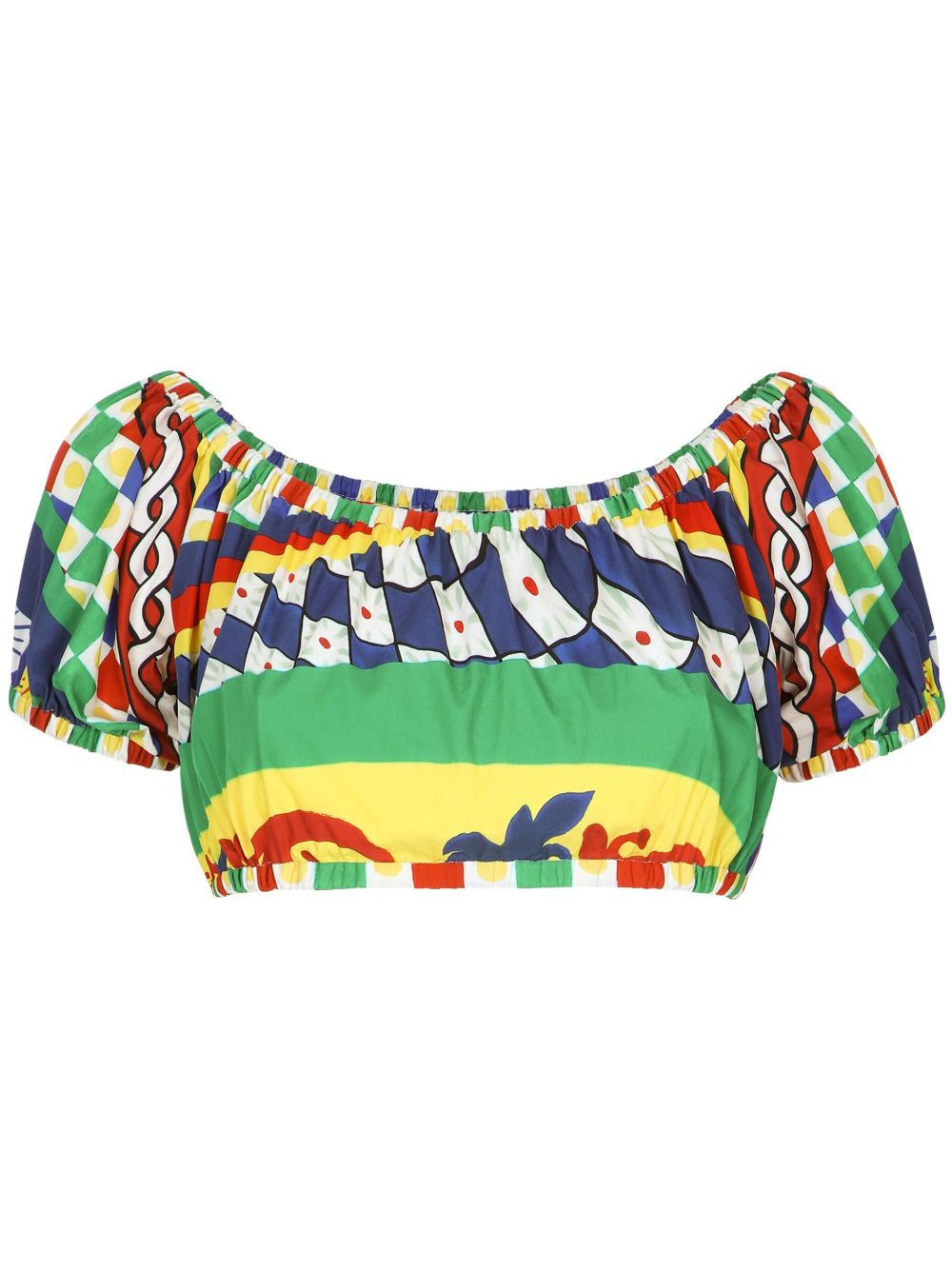 Dolce & Gabbana mix-print puff-sleeve Crop Top - Farfetch | Farfetch Global