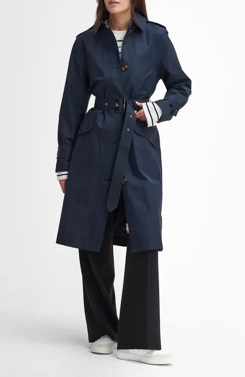 Barbour Camilla Waterproof Trench Coat in Dark Navy/Classic Tartan at Nordstrom, Size 12 Us | Nordstrom