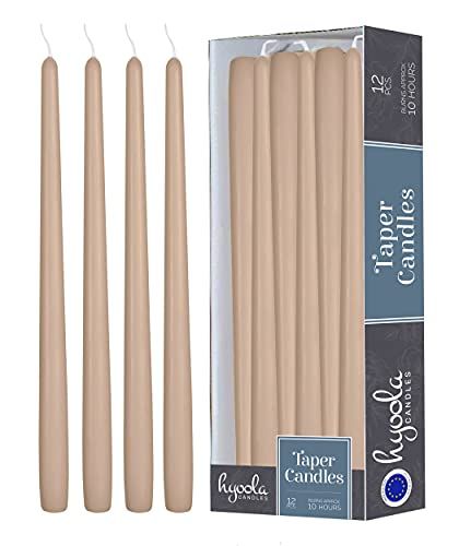 12 Pack Tall Taper Candles - 12 Inch Sahara Beige Dripless, Unscented Dinner Candle - Paraffin Wax w | Amazon (US)