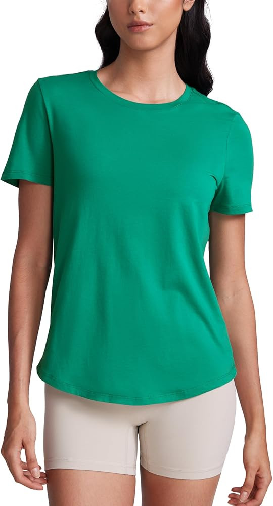 CRZ YOGA Women's Pima Cotton Short Sleeve Workout Shirts Casual Yoga T-Shirt Soft Athletic Top | Amazon (US)
