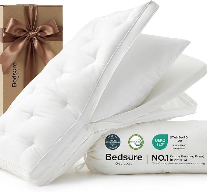 Bedsure 3-in-1 Adjustable Pillow King Size for Back Stomach Side Sleepers, 3/5.5/7 Inches Custom ... | Amazon (US)