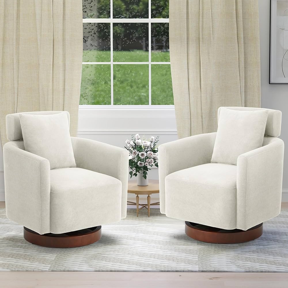 HOMREST Swivel Accent Chair,Armchair Barrel Chair with Adjustable Headrest Swivel Chair Sets of 2... | Amazon (US)