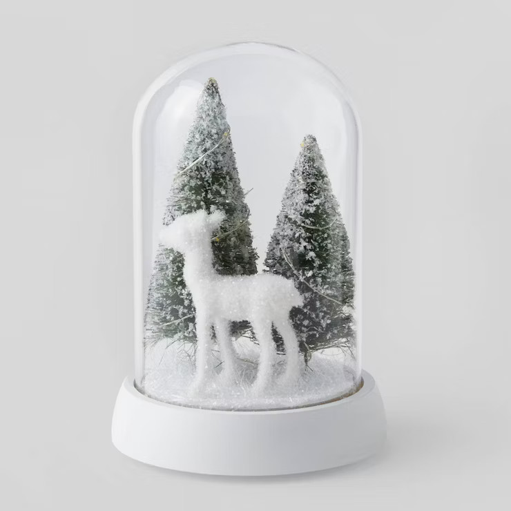 8.5" Glitter Deer with Trees Glass Cloche Scene White - Wondershop™ | Target