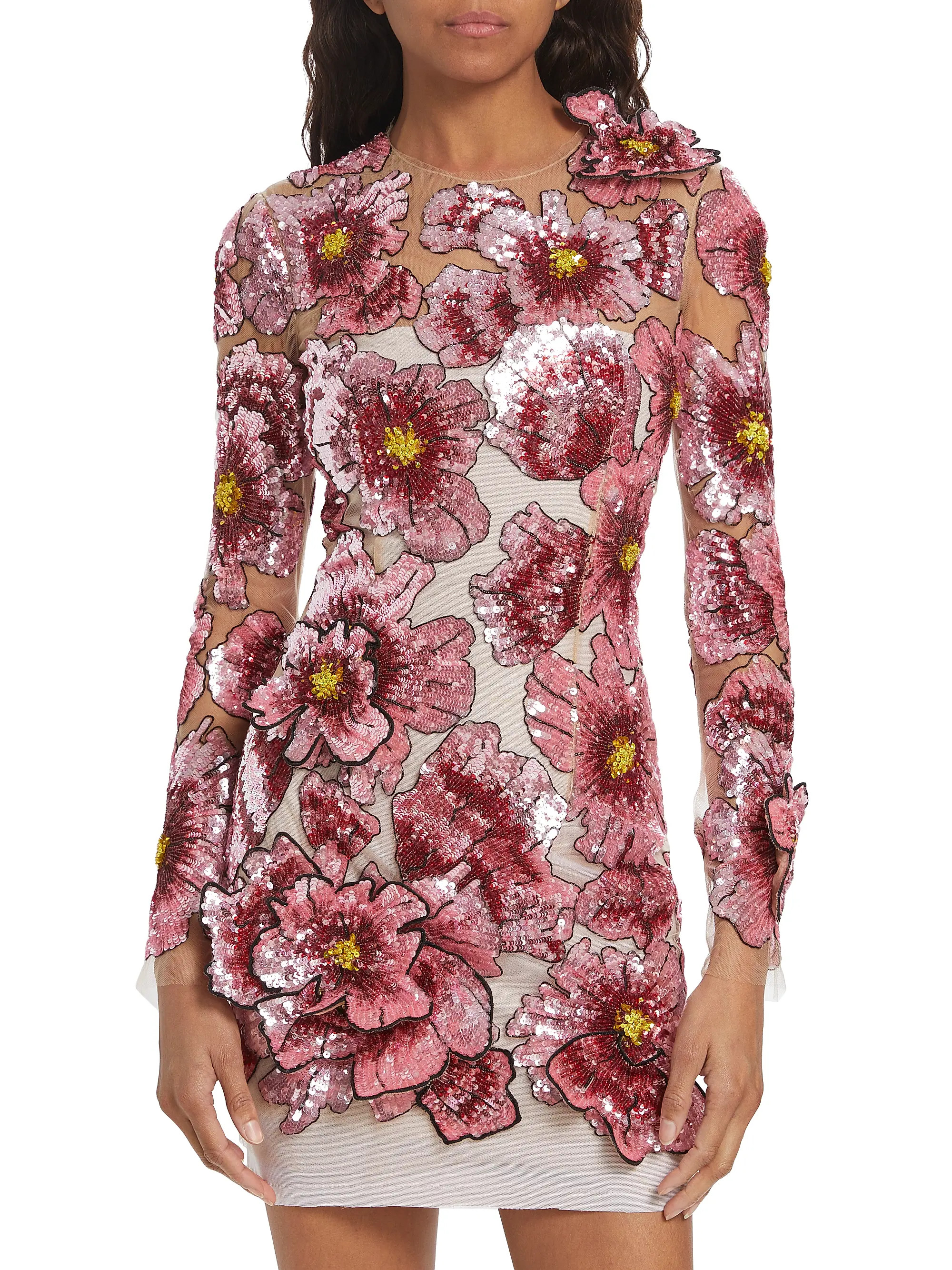 Sequined Hibiscus Tulle Minidress | Saks Fifth Avenue