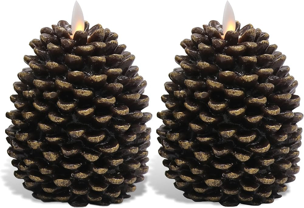 Eldnacele LED Pine Cone Candles Moving Wick, Battery Operated Flameless Candles with Timer Unscen... | Amazon (US)