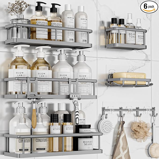 YASONIC Shower Caddy, 6 Pack Large Capacity shower Organizer with Soap Holder and 12 Hooks, Rustp... | Amazon (US)