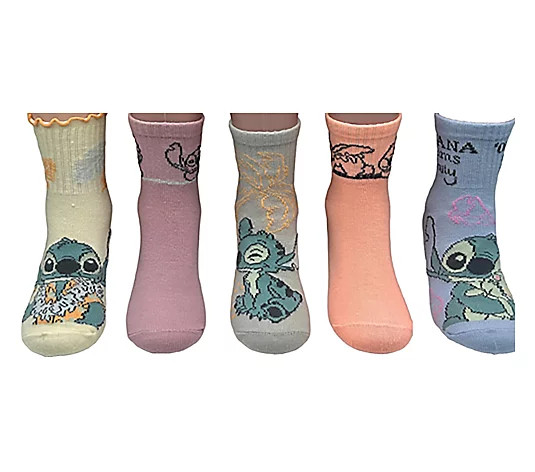 Disney Lilo & Stitch Girl's Ohana Mid-Crew SockSet - 5 Pair - QVC.com | QVC