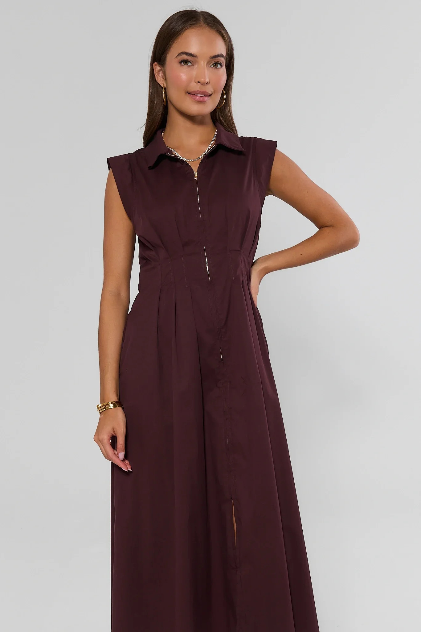 Brown Zip Up Midi Dress | Avara