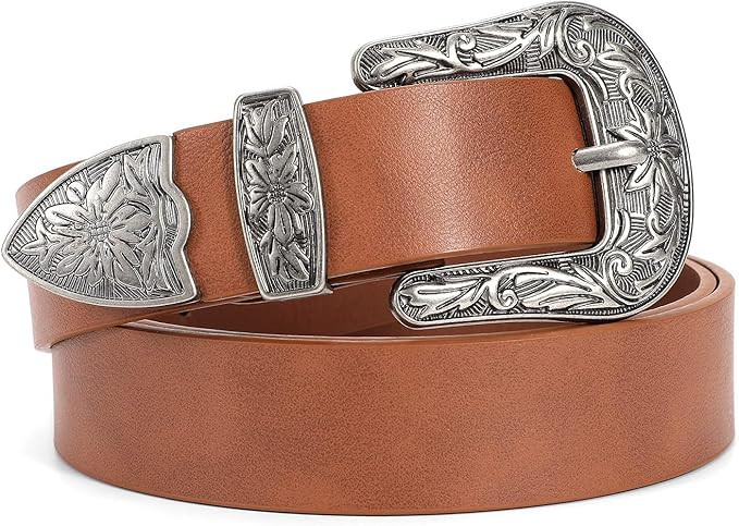 WERFORU Western Belt For Women,Cowgirl Cowboy Belt For Jeans Pants With Silver Vintage Western Bu... | Amazon (US)