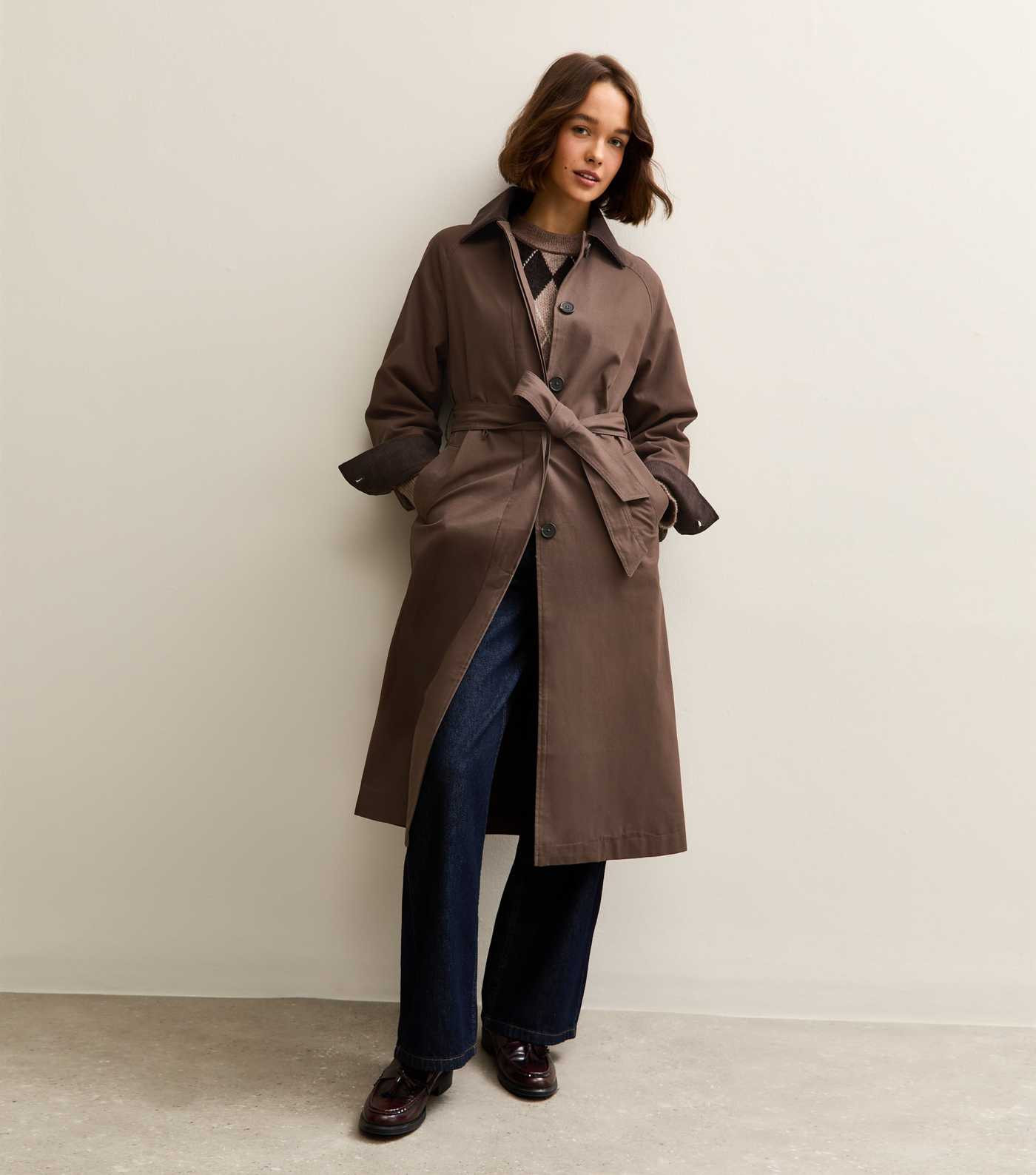 Dark Brown Contrast Collar Trench Coat | New Look | New Look (UK)