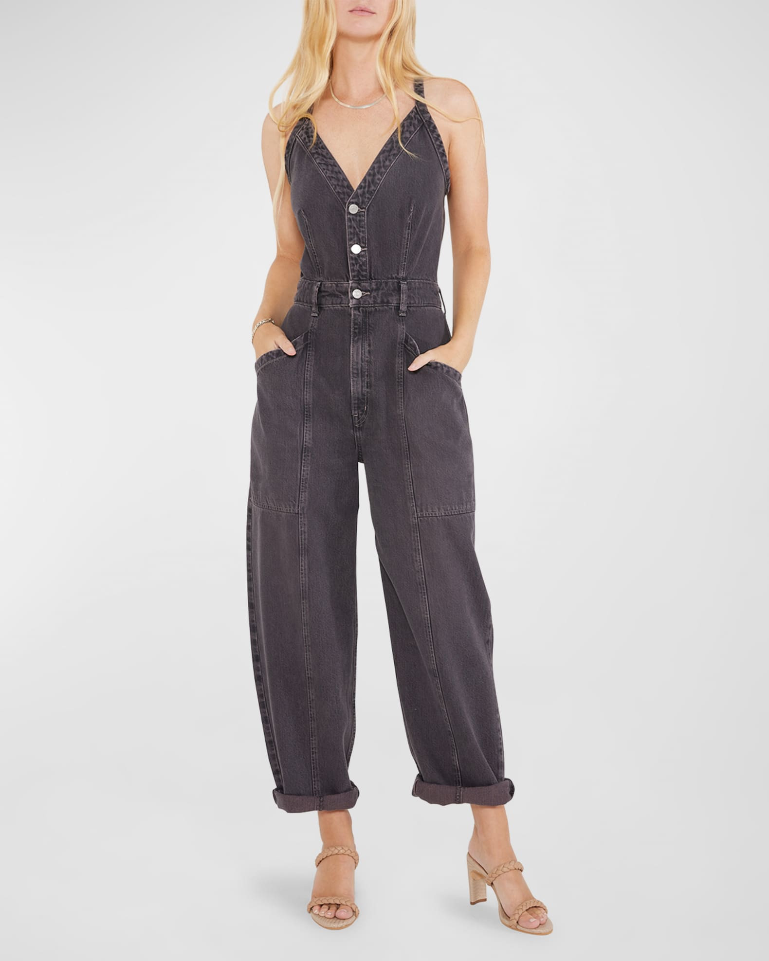 Milou Denim V-Neck Jumpsuit | Neiman Marcus