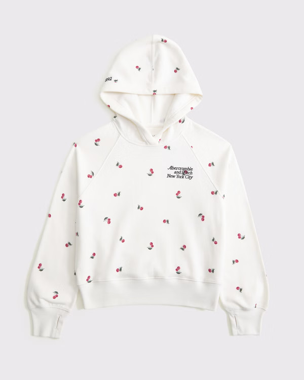 girls pattern logo popover hoodie | girls tops | Abercrombie.com | Abercrombie & Fitch (US)