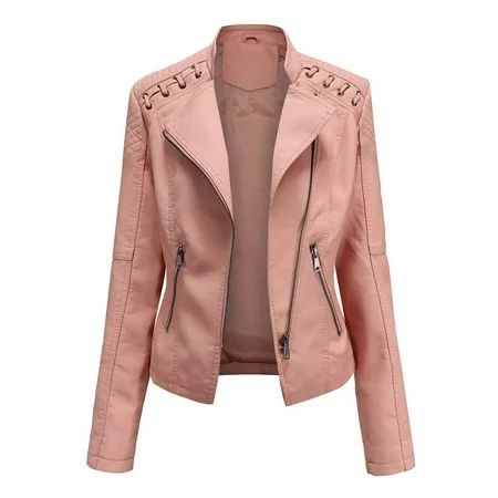 tklpehg Fall Leather Coats Plus Womens Long Sleeve Jacket Ladies Lapels Coats Ladies Lapel Motor Jac | Walmart (US)