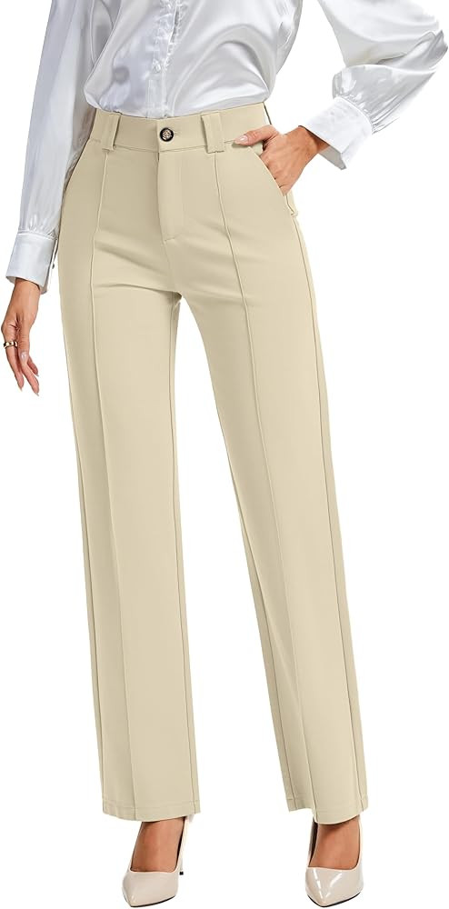 FUNYYZO Office Dress Pants for Women Stretch High Waisted Casual Business Long Trousers with Deep... | Amazon (US)