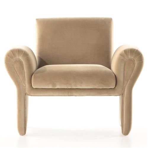 Joaquin Mid Century Modern Beige Upholstered Living Room Arm Chair | Kathy Kuo Home