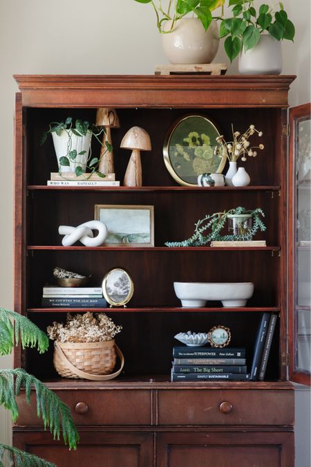This shelf is styled almost entirely with secondhand finds but sharing what I can  

#LTKhome #LTKfindsunder50 #LTKSeasonal