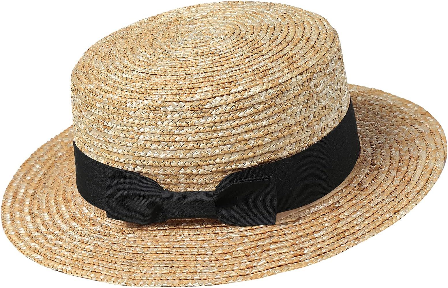 BABEYOND Women Men Brim Boater Hat 1920s Gatsby Straw Hat 20s Costume Accessory | Amazon (US)