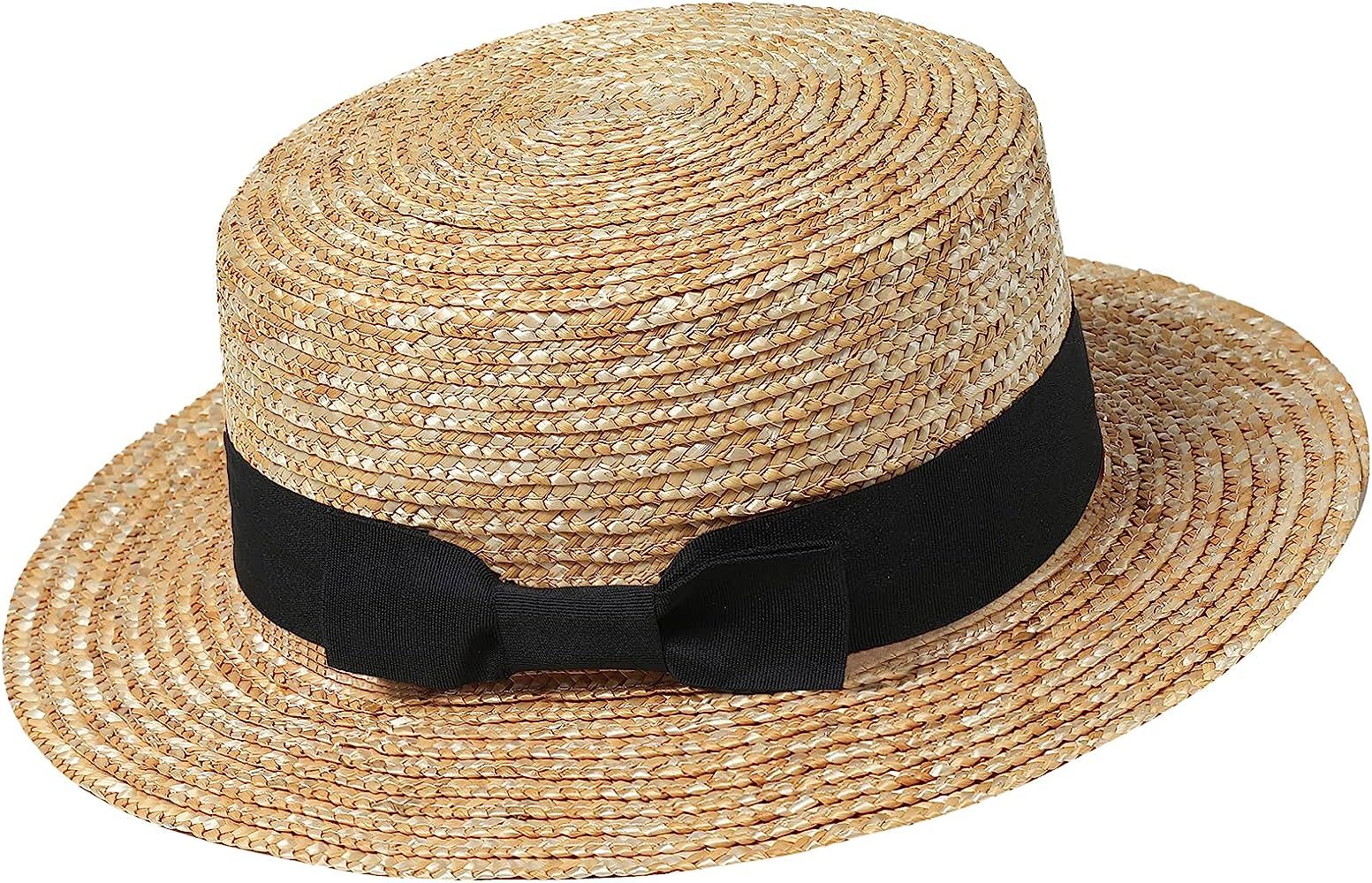 BABEYOND Women Men Brim Boater Hat 1920s Gatsby Straw Hat 20s Costume Accessory | Amazon (US)