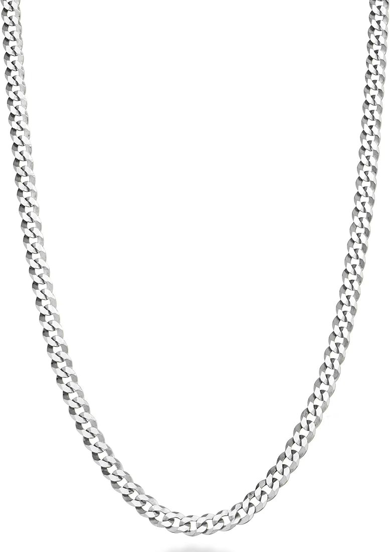 Miabella Italian 925 Sterling Silver 3.5mm Curb Cuban Link Chain Necklace, Solid Diamond Cut Ster... | Amazon (US)