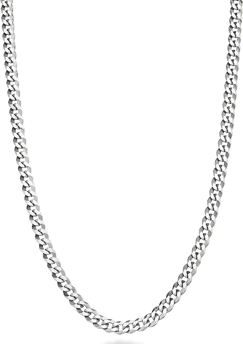 Miabella Italian 925 Sterling Silver 3.5mm Curb Cuban Link Chain Necklace, Solid Diamond Cut Ster... | Amazon (US)