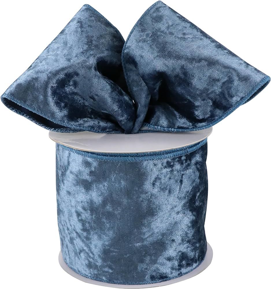 MAYREEL Dusty Blue Crushed Velvet Ribbon Wired 4" x 10 Yards Extra Wide Christmas Wired Edge Ribb... | Amazon (US)