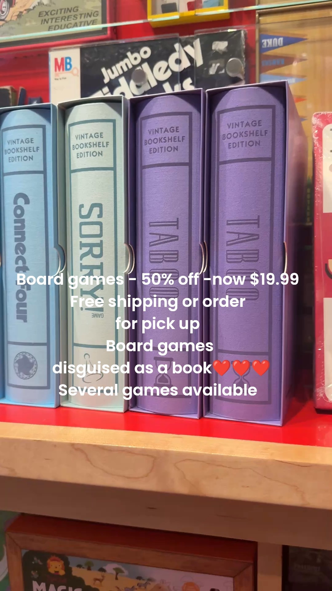 Board games - 50% off -now $19.99 Free shipping or order for pick up Board games disguised as a book❤️❤️❤️
Several games available 



#LTKHome #LTKFindsUnder50 #LTKGiftGuide