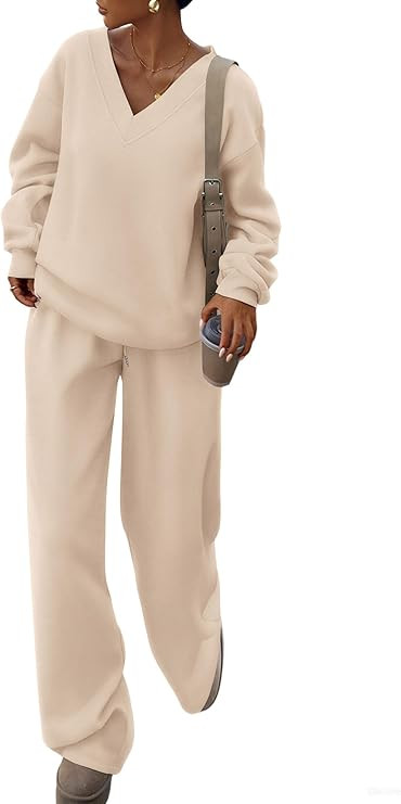 PRETTYGARDEN Casual Winter Two Piece Sets for Women 2026 V Neck Sweatshirt Loose Wide Leg Pants T... | Amazon (US)