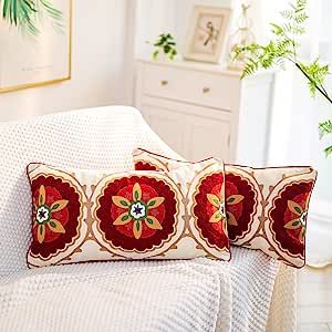 YURICO (Pack of 2) Cotton Linen Throw Pillow Covers Vintage Farmhouse Boho Embroidered Decorative... | Amazon (US)