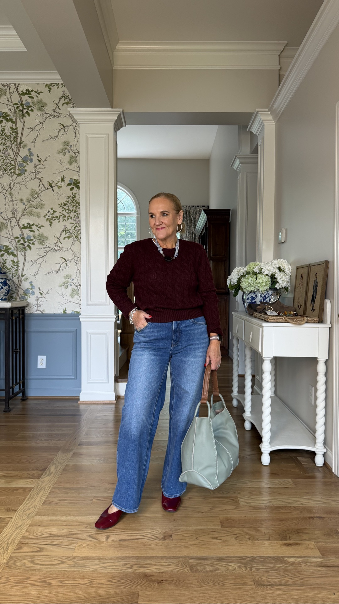 This cable net cashmere sweater spent most of last season sold out. It’s now restocked in all colors, including this burgundy. I did size up to a large otherwise it’s pretty fitted.
Jeans size 29 short I have a little bit of stretch and they are in upper midrise. I would not consider them high-rise. Co
This bag is on sale through the weekend

Fall outfits, fall, sweaters, straight like jeans, closet, keepers, capsule, wardrobe, closet, essentials

#LTKSaleAlert #LTKOver40 #LTKootd