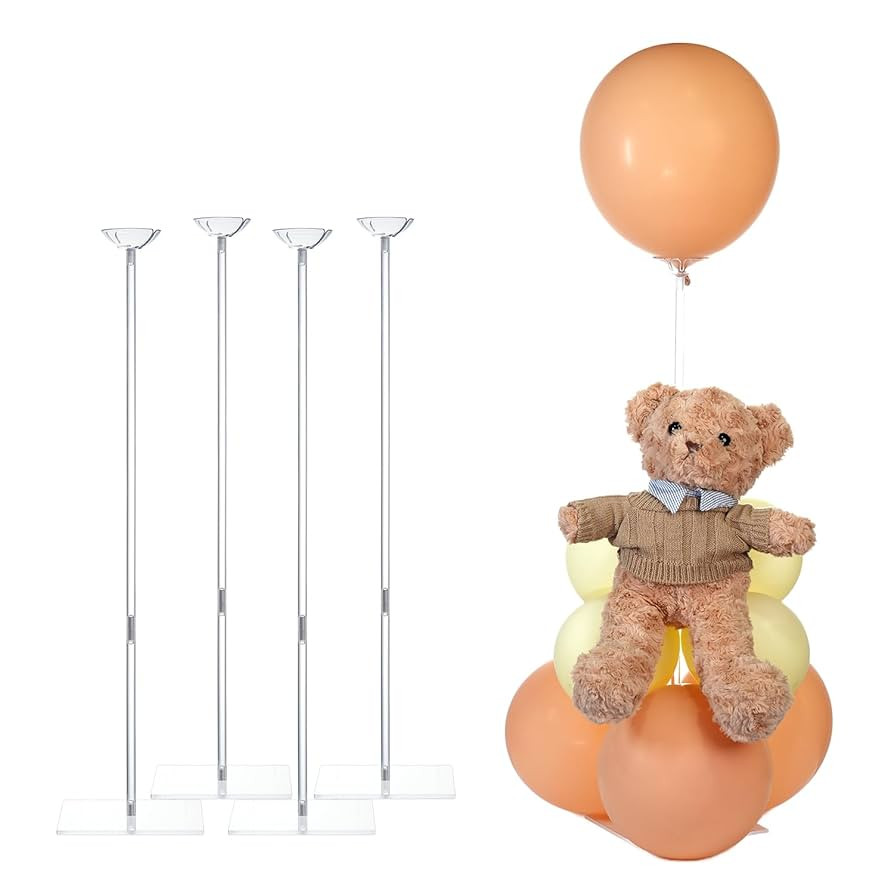 TEKXYZ Clear Acrylic Balloon Stands for Table, Adjustable Height 15.75 Inch, 23.6 Inch, 31.5 Inch... | Amazon (US)