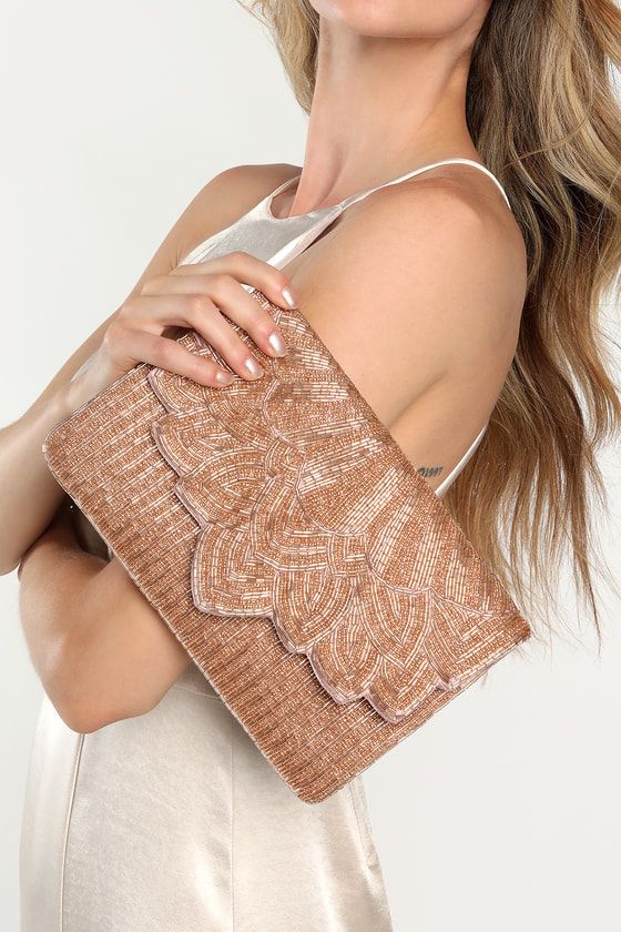 Shimmer Glimmer Champagne Beaded Lotus Clutch | Lulus (US)