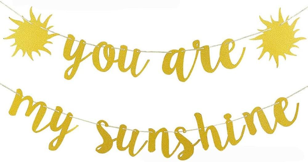Morndew 2 Set Gold Glitter You Are My Sunshine Banner for Kids Theme Birthday Party Gender Reveal... | Amazon (US)