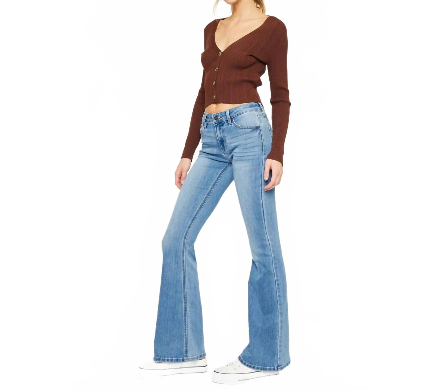 Mid Rise Flare Jeans In Blue | Shop Simon