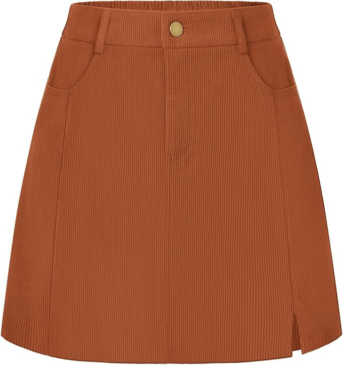 Belle Poque Women Corduroy Mini Skirt with Pockets Classic A-Line Fall Winter Basic Short Skirts | Amazon (US)