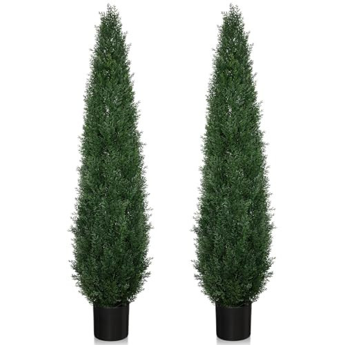 5FT Artificial Cedar Topiary Trees, 2 Pack UV Resistant Outdoor Indoor Faux Evergreen Shrubs, Potted Fake Cypress Plants for Front Porch Home Office Decor | Amazon (US)
