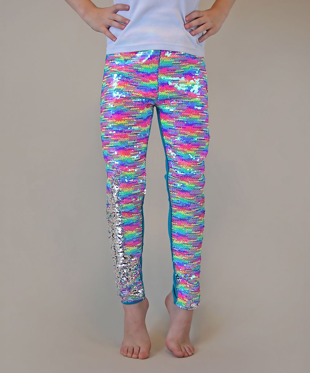 Whitney Elizabeth Girls' Leggings Neon - Turquoise & Pink Sequin Pants - Girls | Zulily