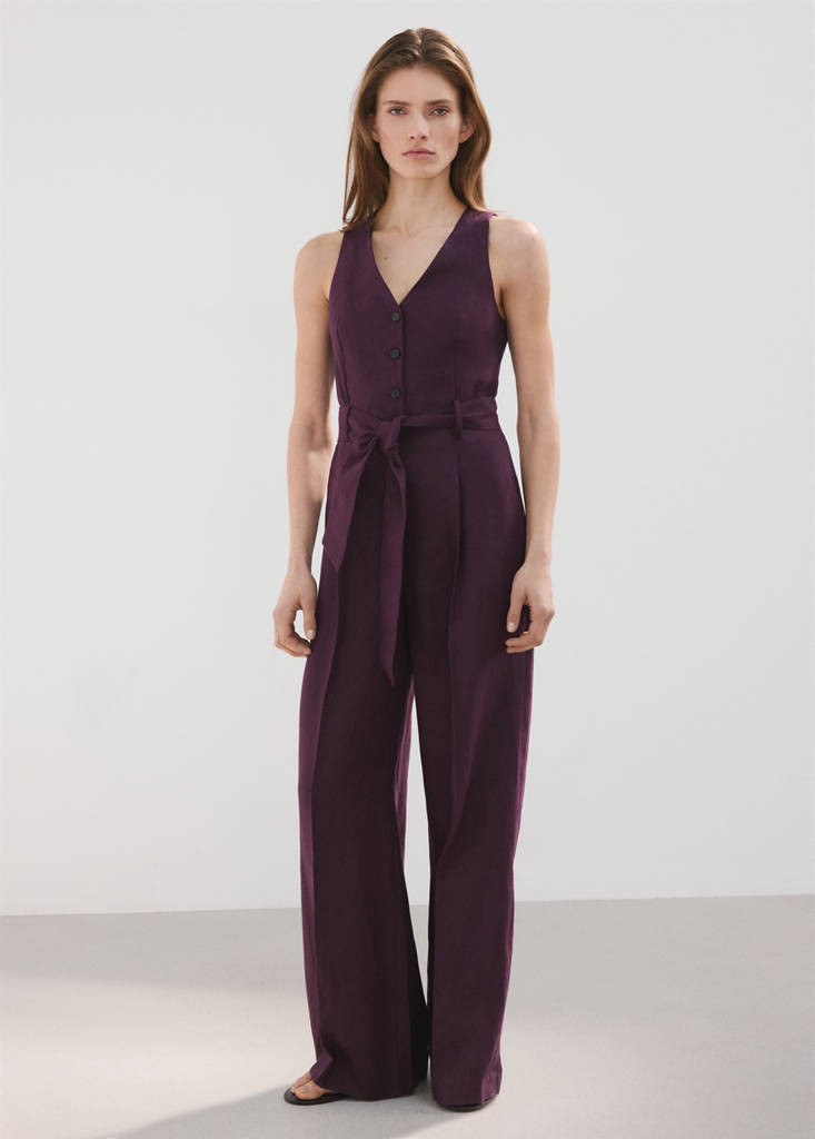 Belt linen jumpsuit blackberry - Woman - XXS - MANGO | Mango (US/MX/AU)