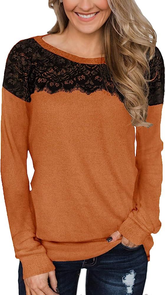 For G and PL Women's Black Lace Top Long Sleeve Elegant Sweatshirt | Amazon (US)