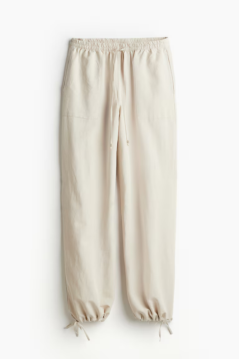 Linen-blend pull-on trousers - Regular waist - Long - Light beige - Ladies | H&M GB | H&M (UK, MY, IN, SG, PH, TW, HK)