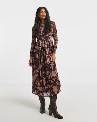 Simply Be Pink Blur Print Mesh Midi Dress | Simply Be | Simply Be (UK)