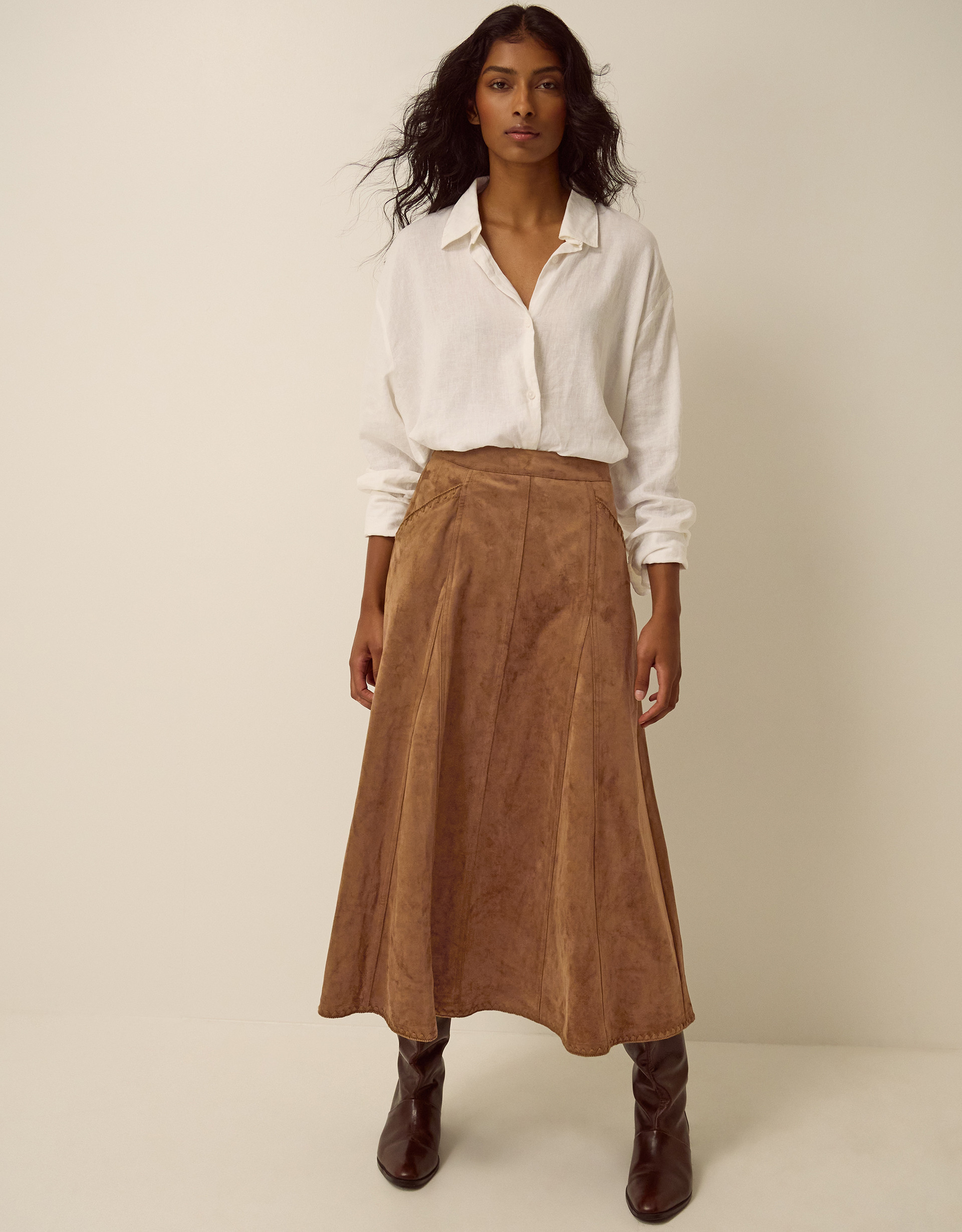 Josie Faux Suede Midi Skirt Brown | Monsoon (UK)