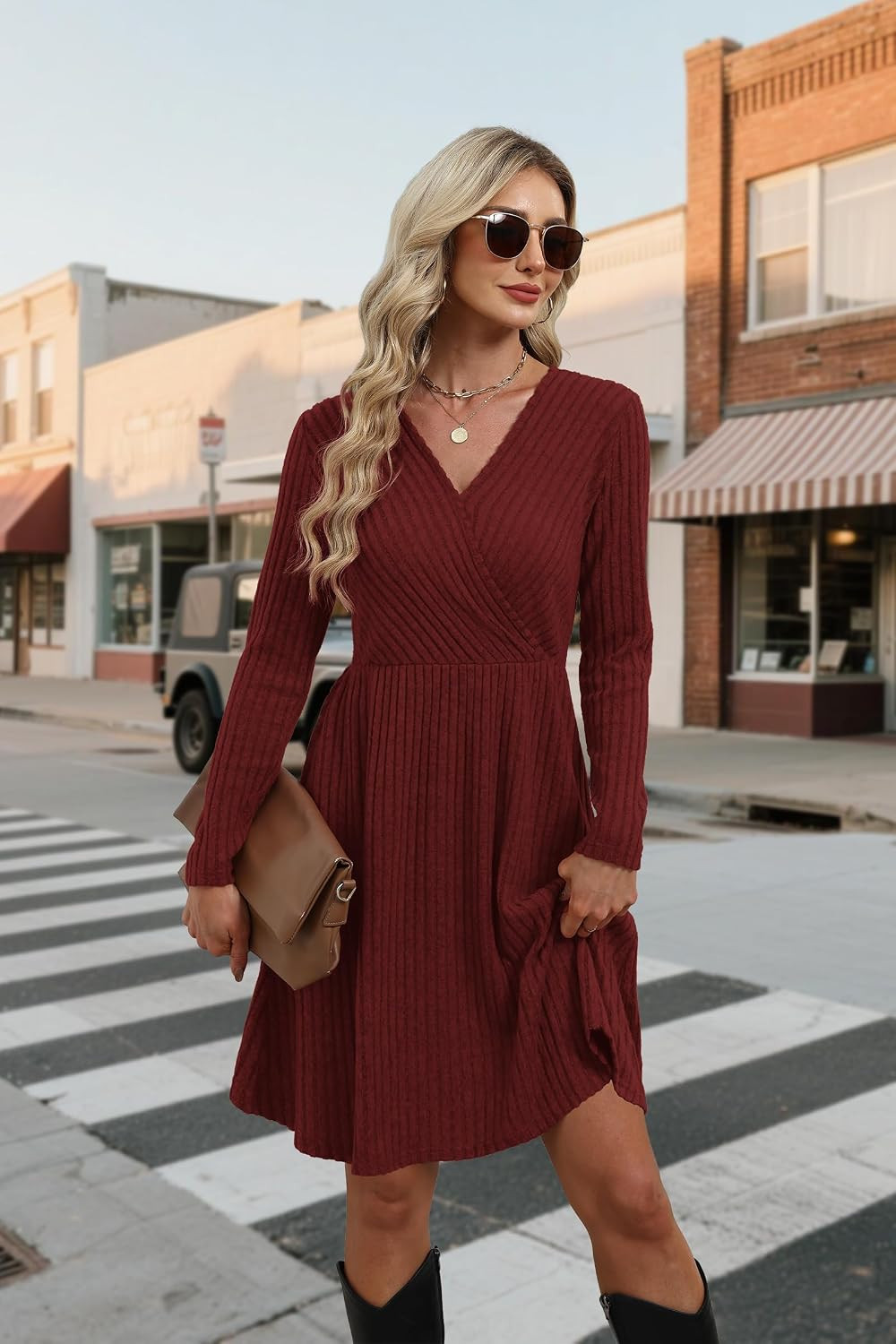 WIH0LL Womens Fall Dresses 2026 Long Sleeve Wrap Sweater Dress with Pockets | Amazon (US)