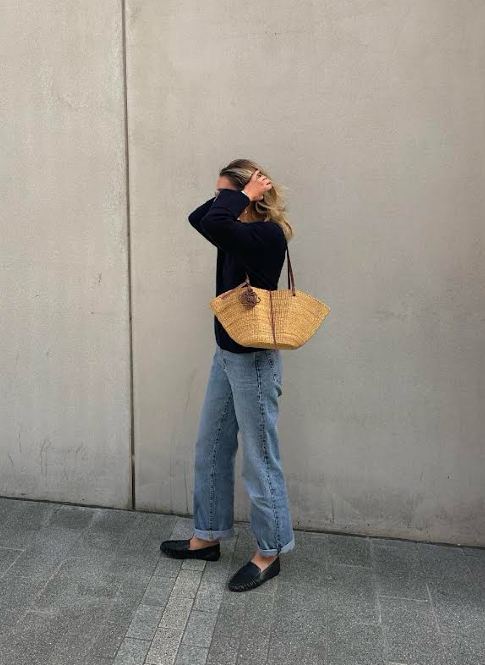 Reiss, Loewe, Flattered, Superdry, Whistles, H&m, Cos, Net-a-porter, transitional outfit, transitional style, spring outfit, spring fashion, wool jumper, cashmere jumper, navy jumper, wide leg jeans, raffia bag, raffia tote, black leather loafers, spring outfit ideas, style inspiration 

#LTKeurope #LTKSeasonal #LTKstyletip