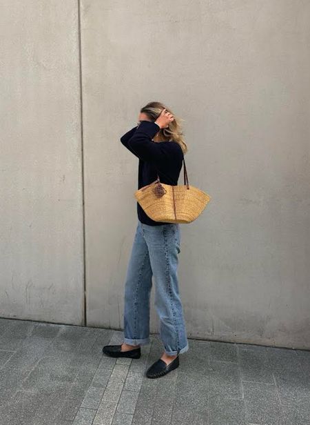 Reiss, Loewe, Flattered, Superdry, Whistles, H&m, Cos, Net-a-porter, transitional outfit, transitional style, spring outfit, spring fashion, wool jumper, cashmere jumper, navy jumper, wide leg jeans, raffia bag, raffia tote, black leather loafers, spring outfit ideas, style inspiration 

#LTKeurope #LTKSeasonal #LTKstyletip