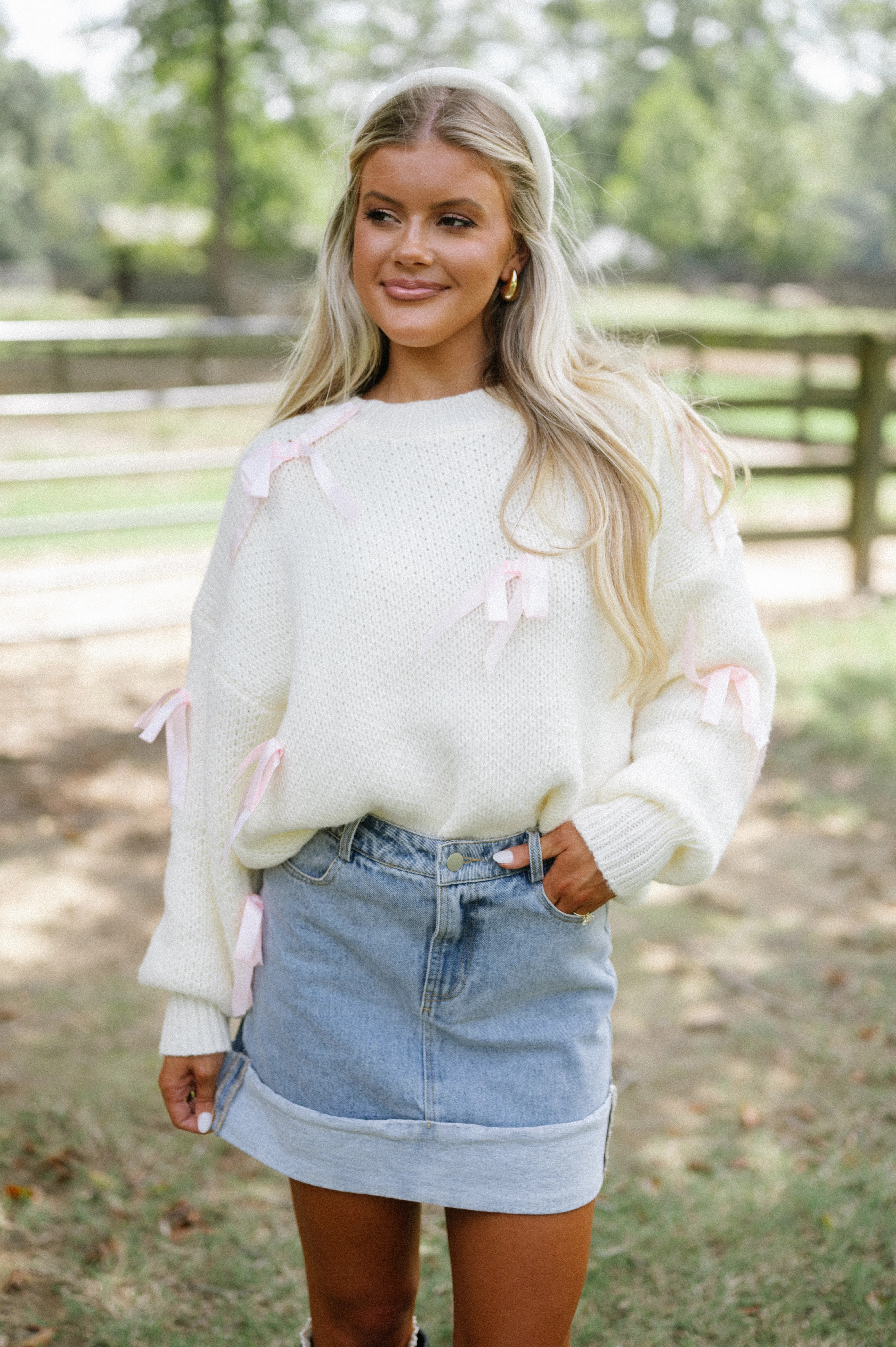 Satin Ribbon Pullover Sweater-Cream | These Three